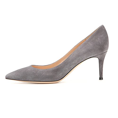 EDEFS Spitz Damen Pumps Klassische Kitten Heel Absatz Pointed Toe Schuhe Grau Größe-REU39 von EDEFS