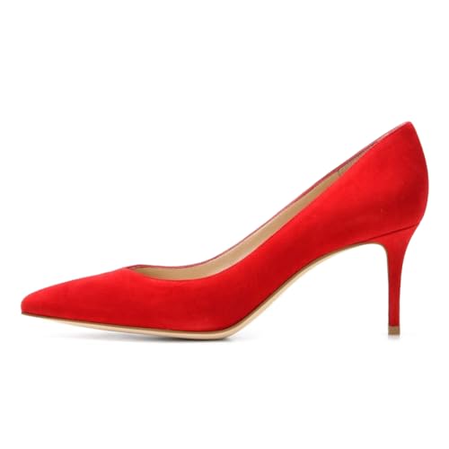 EDEFS Spitz Damen Pumps Klassische Kitten Heel Absatz Pointed Toe Schuhe Rote Größe EU42 von EDEFS