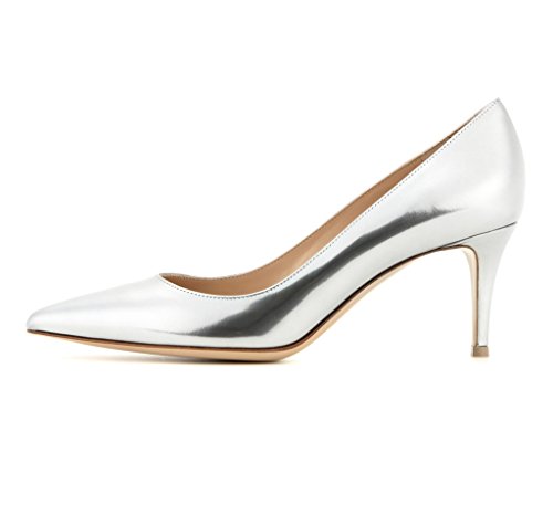 EDEFS Spitz Damen Pumps Klassische Kitten Heel Absatz Pointed Toe Schuhe Silber Größe EU39 von EDEFS