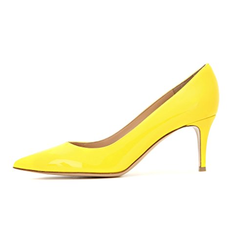 EDEFS Spitz Damen Pumps Klassische Kitten Heel Absatz Pointed Toe Schuhe Yellow Größe EU38 von EDEFS