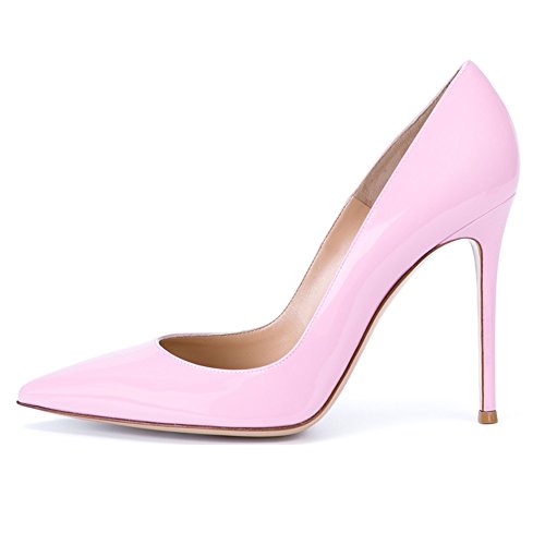 EDEFS Spitze Damen Pumps Bequeme Lack Stilettos Elegante High Heels Pink Größe EU42 von EDEFS