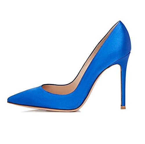 EDEFS Spitze Damen Pumps Stilettos Satin Schuhe High Heels Elegant Blau Größe EU37 von EDEFS