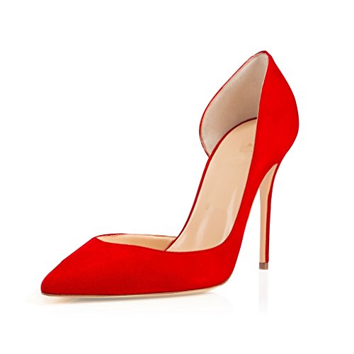 EDEFS Spitze Damen Pumps Wild Suede Schuhe Stilettos Elegant Abendschuhe Rot Größe EU36 von EDEFS