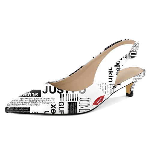 EDEFS Spitze Damen Slingback Pumps mit Schnallenverschluss und 1.6 Inch Kitten Heel Rote Lippen EU39 von EDEFS