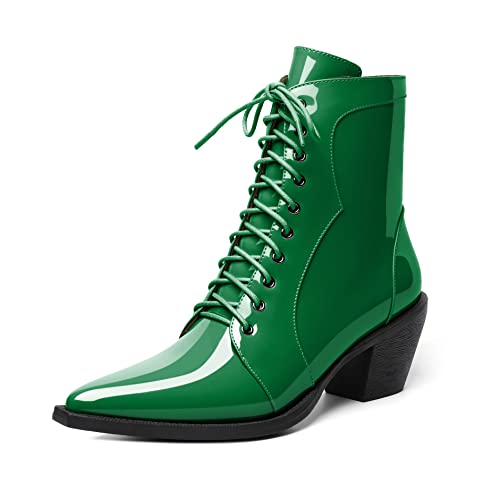 EDEFS Stiefel Damen Chelsea Ankle Boots Chunky Heel Winter Spitze Zehenkappe Damen Stiefeletten Reißverschluss Verde EU36 von EDEFS