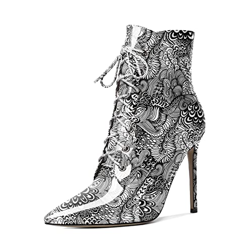 EDEFS Stiefel Damen High Heel Stiefeletten Spitze Zehenkappe Schnürsenkel Komfort Herbst Winter Schuhe Blumen-Weiß EU40 EDEFS Stiefel Damen High Heel Stiefeletten Spitze Zehenkappe Schnürsenkel Komfort Herbst Winter Schuhe Blumen-Weiß EU40 von EDEFS