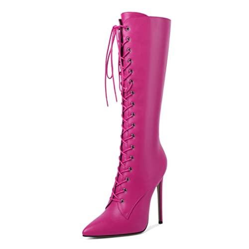EDEFS Stiefel Damen Knee High Boots Reißverschluss Spitze Zehenkappe Sexy Stiletto Winter Damen Stiefel Heißrosa EU40 EDEFS Stiefel Damen Knee High Boots Reißverschluss Spitze Zehenkappe Sexy Stiletto Winter Damen Stiefel Heißrosa EU40 von EDEFS