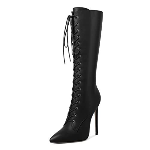 EDEFS Stiefel Damen Knee High Boots Stiletto Heel Winter Spitze Zehenkappe Damen Stiefeletten Reißverschluss Schwarz EU45 EDEFS Stiefel Damen Knee High Boots Stiletto Heel Winter Spitze Zehenkappe Damen Stiefeletten Reißverschluss Schwarz EU45 von EDEFS