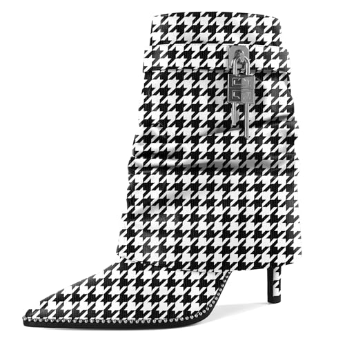 EDEFS Stiefelette Frauen Geeignet für Hochzeiten und Büro Fold Over Slouch Stiefel mit Spitz Zehe und 9 cm High Heel Stiletto Hahnentritt EU40 von EDEFS