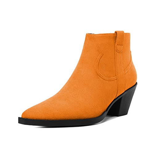 EDEFS Stiefeletten Damen Blockabsatz Chunky Reißverschluss Spitze Zehenkappe Komfort Winter Frauen Boots Orange EU38 von EDEFS