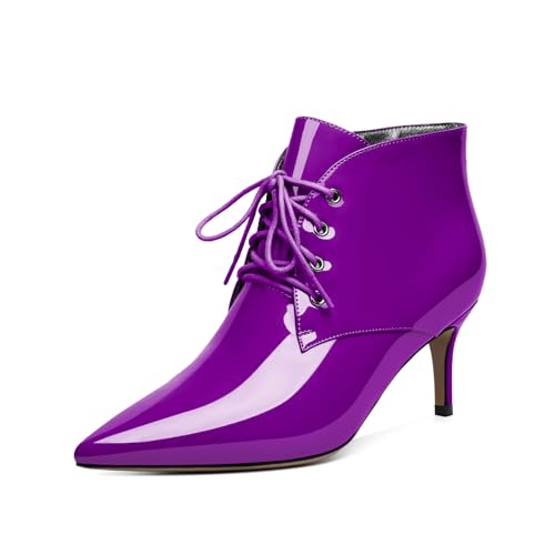 EDEFS Stiefeletten Damen Kitten Absatz Niedriger Absatz Spitze Zehe 6,5 cm Reißverschluss Bequeme Winter Casual Party Stiefel für Hochzeit & Alltag Lackviolett EU43 EDEFS Stiefeletten Damen Kitten Absatz Niedriger Absatz Spitze Zehe 6,5 cm Reißverschluss Bequeme Winter Casual Party Stiefel für Hochzeit & Alltag Lackviolett EU43 von EDEFS
