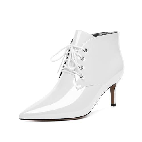 EDEFS Stiefeletten Damen Kitten Absatz Niedriger Absatz Spitze Zehe Reißverschluss 6,5 cm Bequeme Party Winter Casual Stiefel für Hochzeit & Alltag Lackweiß EU39 EDEFS Stiefeletten Damen Kitten Absatz Niedriger Absatz Spitze Zehe Reißverschluss 6,5 cm Bequeme Party Winter Casual Stiefel für Hochzeit & Alltag Lackweiß EU39 von EDEFS