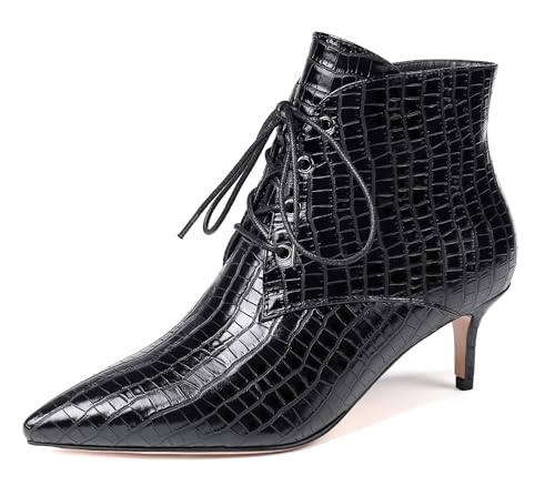 EDEFS Stiefeletten Damen Kitten Absatz Niedriger Absatz Spitze Zehe Reißverschluss 6,5 cm Bequeme Party Winter Casual Stiefel für Hochzeit & Alltag Schwarz EU39 von EDEFS