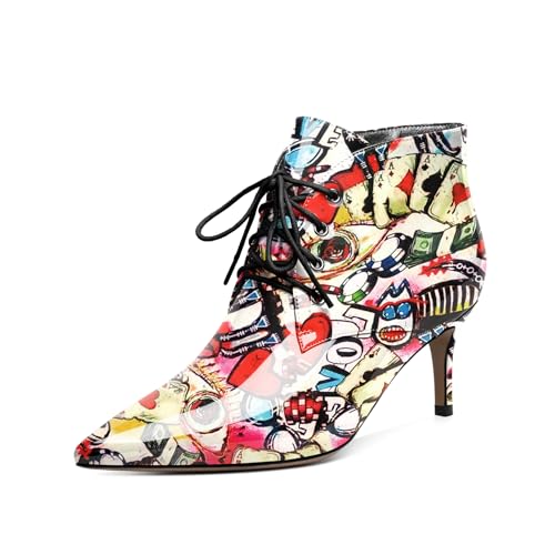 EDEFS Stiefeletten Damen Kitten Absatz Niedriger Absatz Spitze Zehe Reißverschluss 6,5 cm Weich Bequeme Winter Casual Party Stiefel für Hochzeit & Alltag Mehrfarbig EU42 von EDEFS