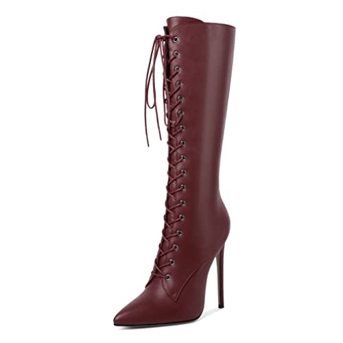EDEFS Stiefeletten Damen Sexy Stiletto Reißverschluss Spitze Zehenkappe Komfort Winter Damen Boots Burgundy EU38 EDEFS Stiefeletten Damen Sexy Stiletto Reißverschluss Spitze Zehenkappe Komfort Winter Damen Boots Burgundy EU38 von EDEFS
