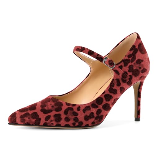 EDEFS Stylische Mary Jane Pumps Damen 8,5 cm High Heel in Wildleder mit Spitzenschuh & Ganzjähriger Mode Tauglichkeit Leopard Rot EU44 EDEFS Stylische Mary Jane Pumps Damen 8,5 cm High Heel in Wildleder mit Spitzenschuh & Ganzjähriger Mode Tauglichkeit Leopard Rot EU44 von EDEFS
