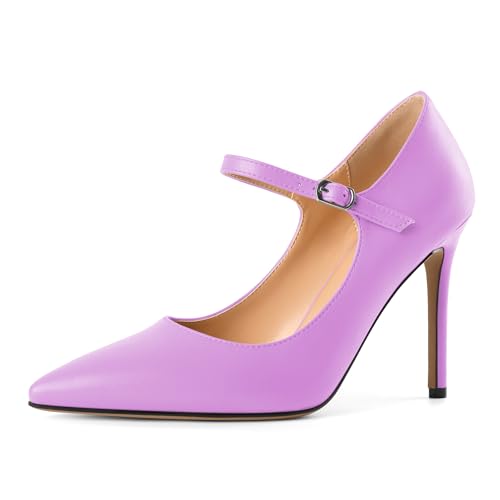 EDEFS Vielseitige Mary Jane Pumps Damen 10 cm High Heel in Matt mit Spitzenschuh & Gepolstertem Fußbett Hellviolett EU38 EDEFS Vielseitige Mary Jane Pumps Damen 10 cm High Heel in Matt mit Spitzenschuh & Gepolstertem Fußbett Hellviolett EU38 von EDEFS
