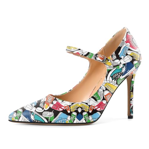 EDEFS Vielseitige Mary Jane Pumps Damen 10 cm High Heel in Matt mit Spitzenschuh & Gepolstertem Fußbett Mehrfarbig EU38 von EDEFS