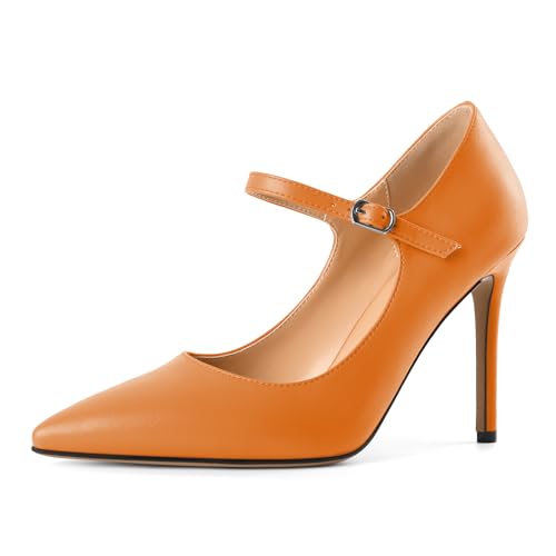 EDEFS Vielseitige Mary Jane Pumps Damen 10 cm High Heel in Matt mit Spitzenschuh & Gepolstertem Fußbett Orange EU38 EDEFS Vielseitige Mary Jane Pumps Damen 10 cm High Heel in Matt mit Spitzenschuh & Gepolstertem Fußbett Orange EU38 von EDEFS