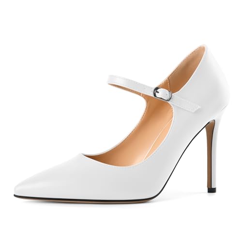 EDEFS Vielseitige Mary Jane Pumps Damen 10 cm High Heel in Matt mit Spitzenschuh & Gepolstertem Fußbett Weiß EU38 EDEFS Vielseitige Mary Jane Pumps Damen 10 cm High Heel in Matt mit Spitzenschuh & Gepolstertem Fußbett Weiß EU38 von EDEFS