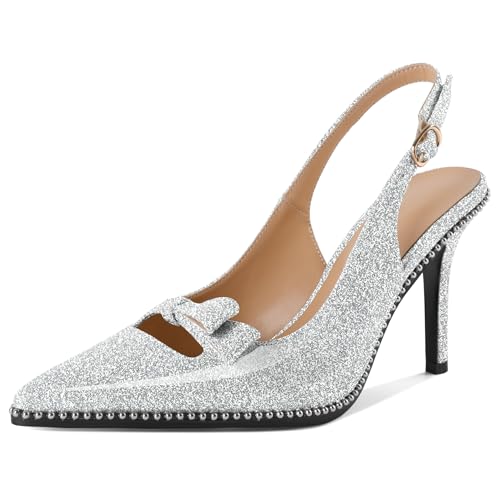 EDEFS Vielseitige Silberperlen Pumps Damen Slingback 9 cm High Heel mit Spitzenschuh für Nahtlose Übergänge von Hochzeit zu Arbeit Silber EU39 EDEFS Vielseitige Silberperlen Pumps Damen Slingback 9 cm High Heel mit Spitzenschuh für Nahtlose Übergänge von Hochzeit zu Arbeit Silber EU39 von EDEFS