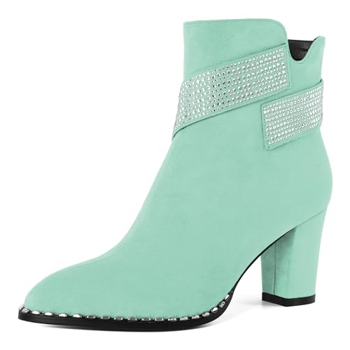 EDEFS Women's Pointed Toe Ankle Boot 7.5 CM Block Heel Bequemer Reißverschluss High Heel Stiefel Mintgrün EU35 von EDEFS