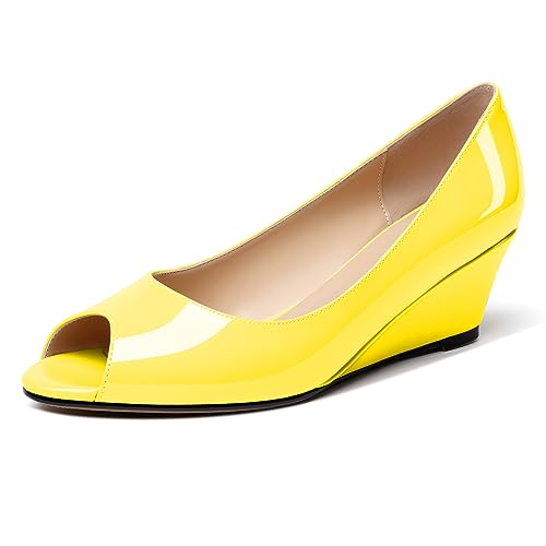 EDEFS offenem Absatz mit Keilabsatz Sandalen Damen 5 CM Peeptoes zum Reinschlüpfen Niedriger Absatz Pumps Schuhe Gelb Patent EU38 EDEFS offenem Absatz mit Keilabsatz Sandalen Damen 5 CM Peeptoes zum Reinschlüpfen Niedriger Absatz Pumps Schuhe Gelb Patent EU38 von EDEFS