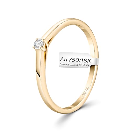 EDELIND 0,05 Ct Goldener Solitär Diamant Ring, Gelbgold 18 k (750), Ø 55 mm Verlobungsring Echtgold Goldring Damen Stilvolles Geschenk für Frauen mit Geschenkbox von EDELIND