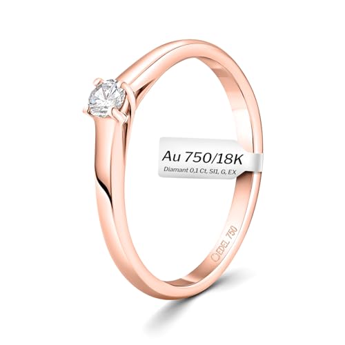 EDELIND 750 Verlobungsring Damen Ø 49 mm Solitär Diamant Ring 0,10 Ct Echt Gold Rotgold Diamantring zur Verlobung mit Elegante Schmuck-Geschenkbox von EDELIND