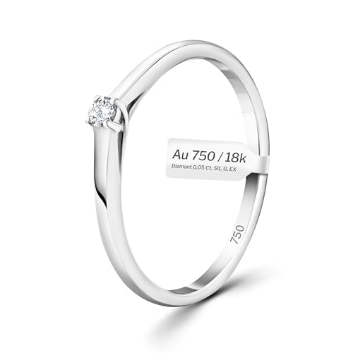 EDELIND 750 Verlobungsring Damen 0,05 Ct Solitär Diamant Ring aus Weißgold Ø 50 mm Ideal für Verlobung oder Geschenk Solitärring in exquisiter Geschenkbox von EDELIND