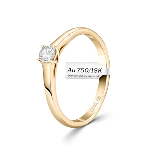 EDELIND 750 Verlobungsring Damen Goldener Solitär Diamant Ring 0,20Ct Ø55 750/18 K Gelbgold Echtgold Stilvolles Geschenk für Frauen mit Geschenkbox von EDELIND