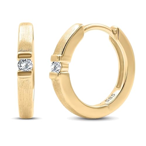 Creolen 585 Echtgold 13 mm - 2 Diamanten je 0.06 Ct - Gelbgold Damen Ohrringe 14k - Schmuck mit Geschenkbox von EDELIND