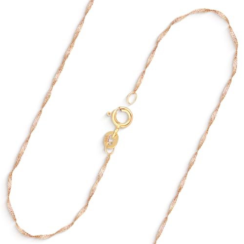 EDELIND Echtgold Kette Frauen Herren 1mm 585 Gelbgold Dünne Goldkette 55cm Halskette ohne Anhänger Singapurkette mit Geschenk Box Made in Germany von EDELIND