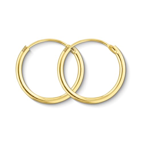 EDELIND Creolen Gold 585 Echtgold 15 mm - kleine Ohrringe 1.3 mm breit Gelbgold - für Damen, Kinder - mit edler Geschenkbox von EDELIND
