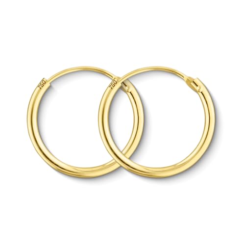 EDELIND Creolen Gold 750 Echtgold 15 mm - kleine Ohrringe 1.3 mm breit Gelbgold - für Damen, Kinder - mit edler Geschenkbox von EDELIND
