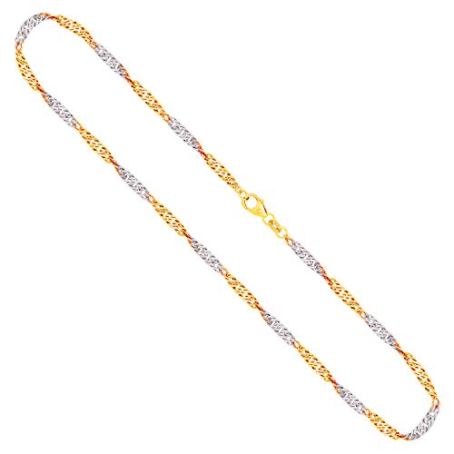 EDELIND Goldkette, Singapurkette Bicolor Gelbgold/Weißgold 333/8 K, Länge 50 cm, Breite 2.9 mm, Gewicht ca. 6 g., NEU von EDELIND