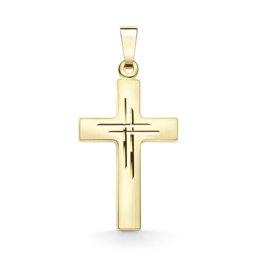 EDELIND Kreuz-Anhänger seidenmatt/diamantiert 585 Echtgold für Herren Damen, Goldanhänger 14 Karat Gelbgold Höhe 21 mm, Kettenanhänger mit Schmuck Geschenk Box von EDELIND