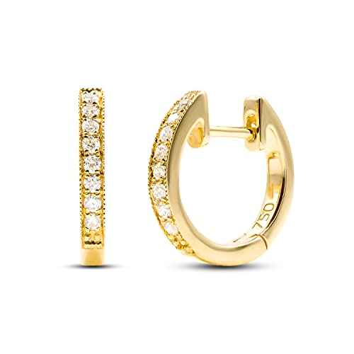 EDELIND Ohrringe Creolen 750 Gold mit 16 Diamanten 0.14 Ct Hoop Creolen Set 12,5mm 18K Gelbgold Goldschmuck Creolen mit Brillianten inkl Geschenkbox von EDELIND