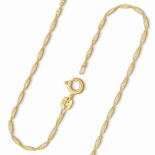 Singapurkette 1.2 mm Goldkette Damen Echt Gold 333 (8 Karat) Gelbgold, Mit Stempel, Halskette Mit Federring, Länge 50 cm, Gewicht ca. 1.2 g von EDELIND