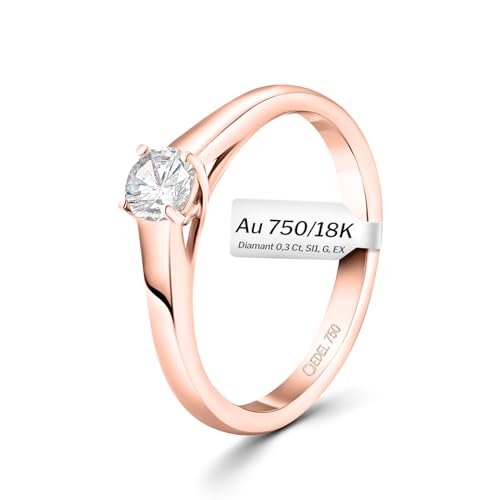 EDELIND Verlobungsring 750 Rotgold GIA Zertifiziert 0,30 Ct Solitär Diamantring Ø 55 mm Goldring für Damen mit Diamanten Brillanten mit Schmuck Geschenkbox von EDELIND