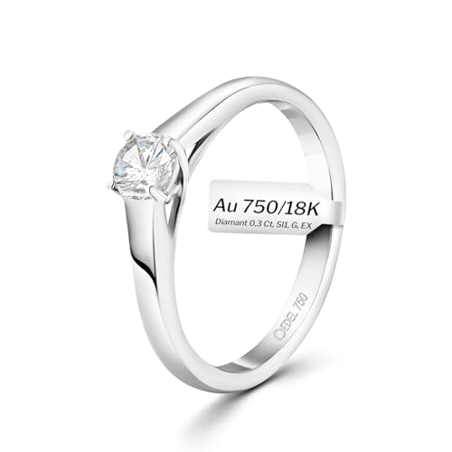 EDELIND Verlobungsring 750 Weißgold GIA Zertifiziert 0,30 Ct Solitär Diamantring Ø 51 mm Goldring für Damen mit Diamanten Brillanten mit Schmuck Geschenkbox von EDELIND