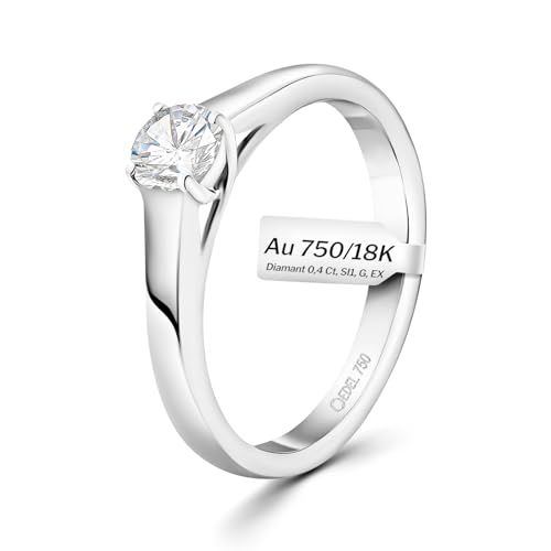 EDELIND Verlobungsring 750 Weißgold GIA Zertifiziert 0,40 Ct Solitär Diamantring Ø 56 mm Goldring für Damen mit Diamanten Brillanten mit Schmuck Geschenkbox von EDELIND