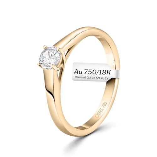 EDELIND Verlobungsring Damen 750 Gelbgold GIA Zertifiziert 0,30 Ct Solitär Diamantring Ø 52 mm Goldring für Damen mit Diamanten Brillanten mit Schmuck Geschenkbox von EDELIND