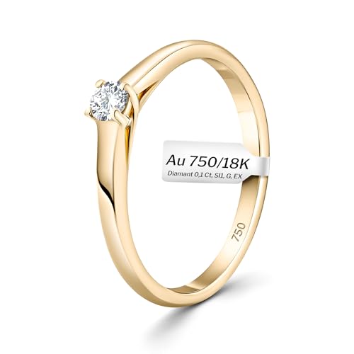 EDELIND Verlobungsring Damen Gold 750 mit echtem Diamanten 0.1 ct Solitär Diamant Ring Gelbgold Ringgröße 50 (15.9) mit Schmuck Geschenkbox - Ringschachtel von EDELIND