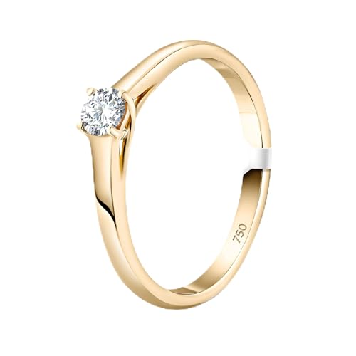 EDELIND Verlobungsring Damen Gold 750 mit echtem Diamanten 0.2 ct Solitär Diamant Ring Gelbgold Ringgröße 56 (17.8) mit Schmuck Geschenkbox - Ringschachtel von EDELIND