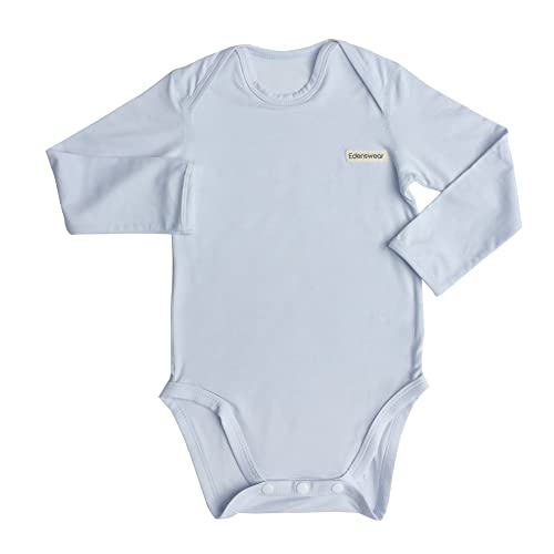 EDENSWEAR Baby-Einteiler mit langen Ärmeln, Zinkfaser, ideal für empfindliche Haut, Ekzeme, blau, 80 cm von Edenswear