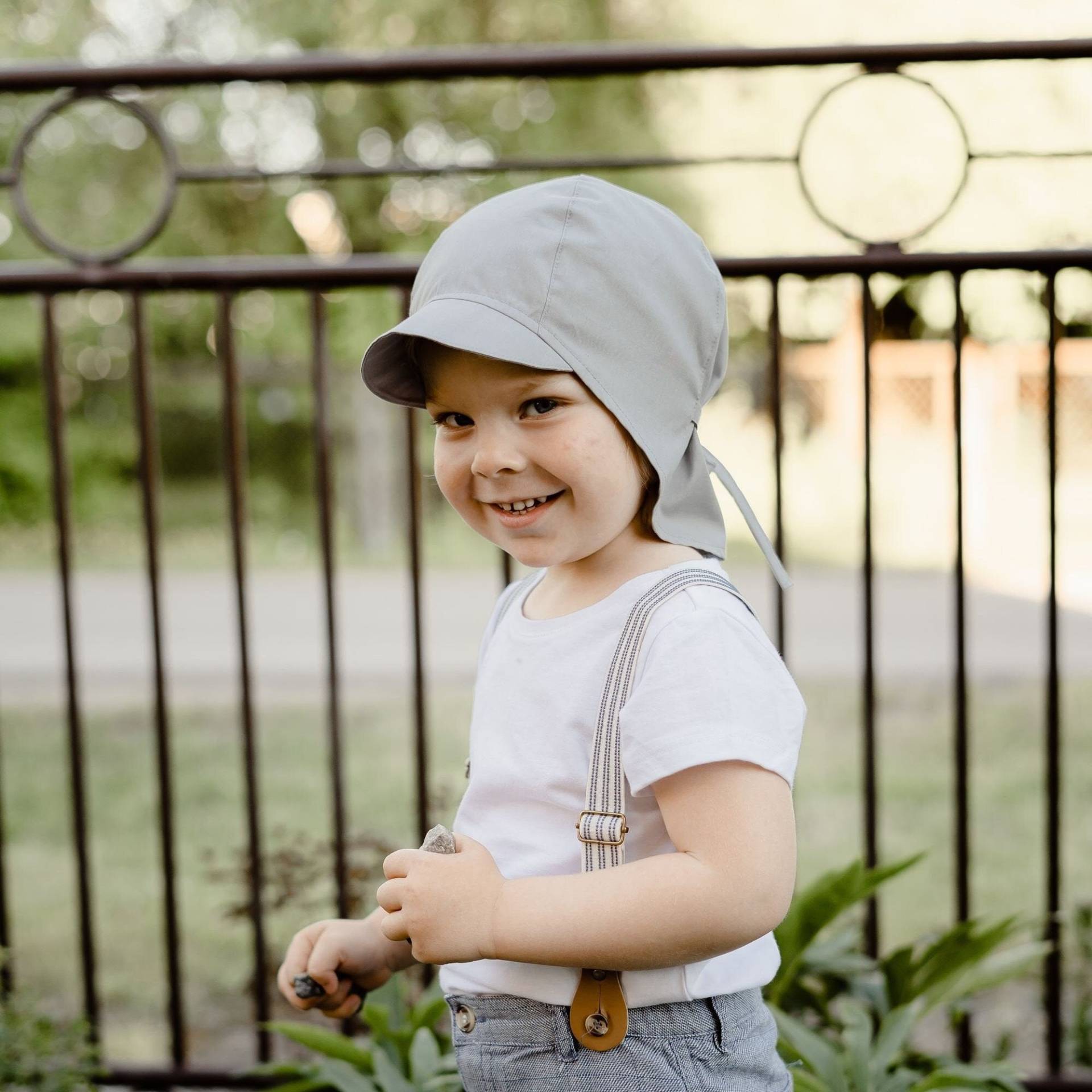 Kleinkind Sonnenhut Strand Visor, Baby Jungen Sommer Hut, Grauer Mit Nackenschutz, Ohren Flacher Hut Für Kinder, Dünner Baumwollhut von EDGKids