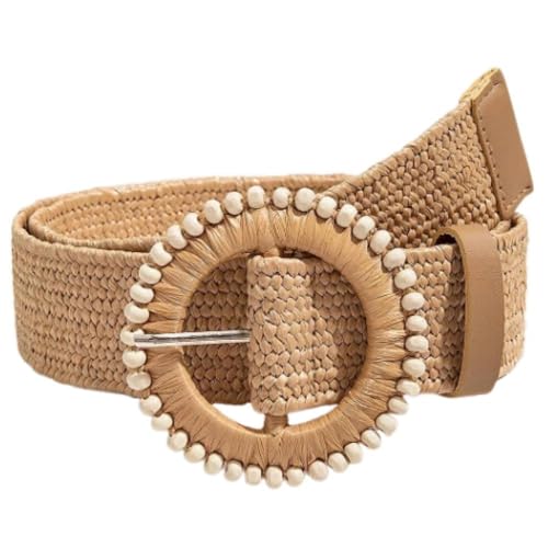 EDIBAZZAR Beiger Strohgürtel mit Perlen, elastischer geflochtener Taillengürtel, gürtel, hosengürtel, modegürtel, hüftgürtel von EDIBAZZAR