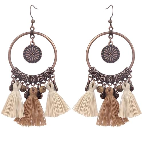 EDIBAZZAR Braune Boho-Ohrringe mit Quasten im Ethno-Stil EDIBAZZAR Braune Boho-Ohrringe mit Quasten im Ethno-Stil von EDIBAZZAR
