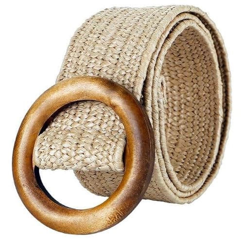 EDIBAZZAR Damen-Strohgürtel - Modischer H40 für einzigartigen Stil - Umweltfreundliches Material - Nachhaltigkeit - Dehnbarkeit - Natürliche Holzschnalle, gürtel, hosengürtel, modegürtel, hüftgürtel von EDIBAZZAR
